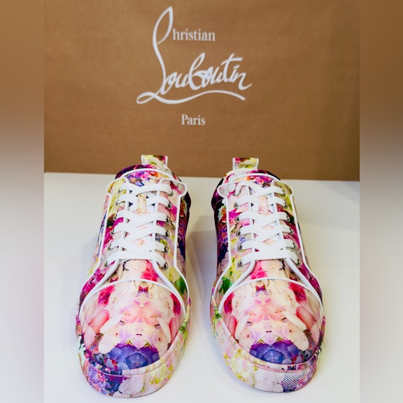 Christian Louboutin Junior Viera Orlato Flat Floral-print Satin Sneakers EU 43.5 - Picture 6 of 15